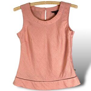 La Naturelle 100% Linen Blouse Womens Sz XS Pink Sleeveless Tank Top Ladder Lace